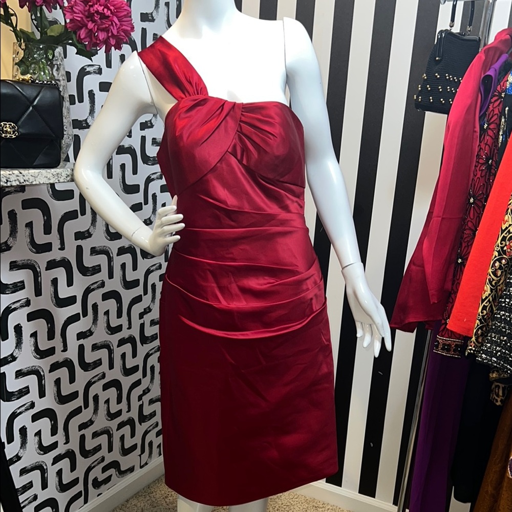 Bill Levkoff One Shoulder Red Dress